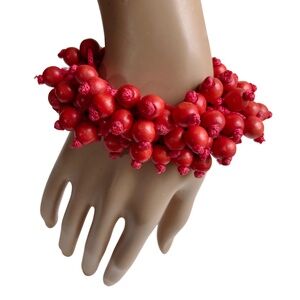 Vintage Wood Beaded Dangle Stretchy Bracelet